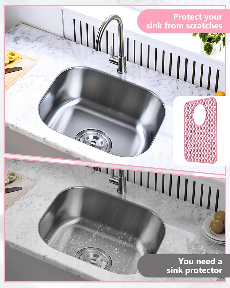 BEHOK Store 2 Pack Silicone Sink Protectors for Kitchen Sink, Lozenge Pattern 13 x 11 Inches Sink Mat, Non-Slip and Durable Sink Protector Silicone, Rear Drain, Pink - Image 5